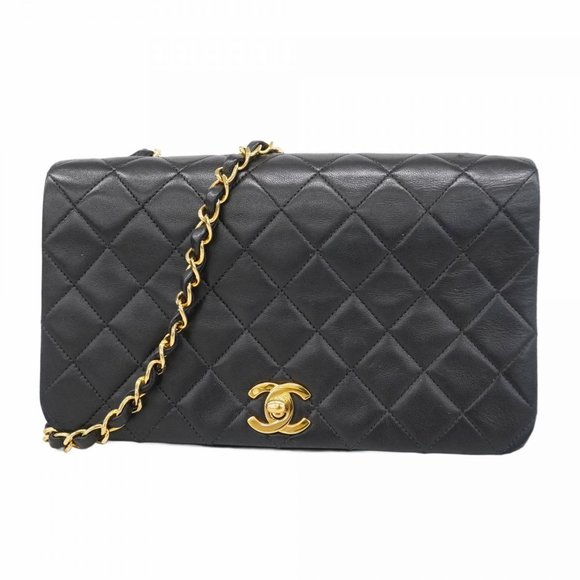 Chanel Matelasse Shoulder Bag with Chain Bag, Lambskin, Black, Women's - Picture 1 of 16